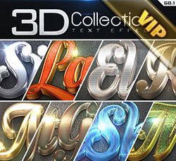 极品3D金属质感的PS图层样式：3D Collection Text Effects GO.1